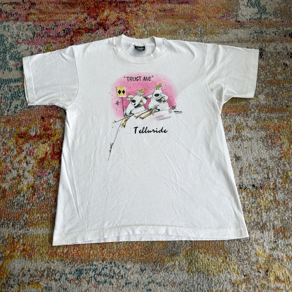 Vintage 90s Telluride Ski T Shirt Mens Large White Single Stitch